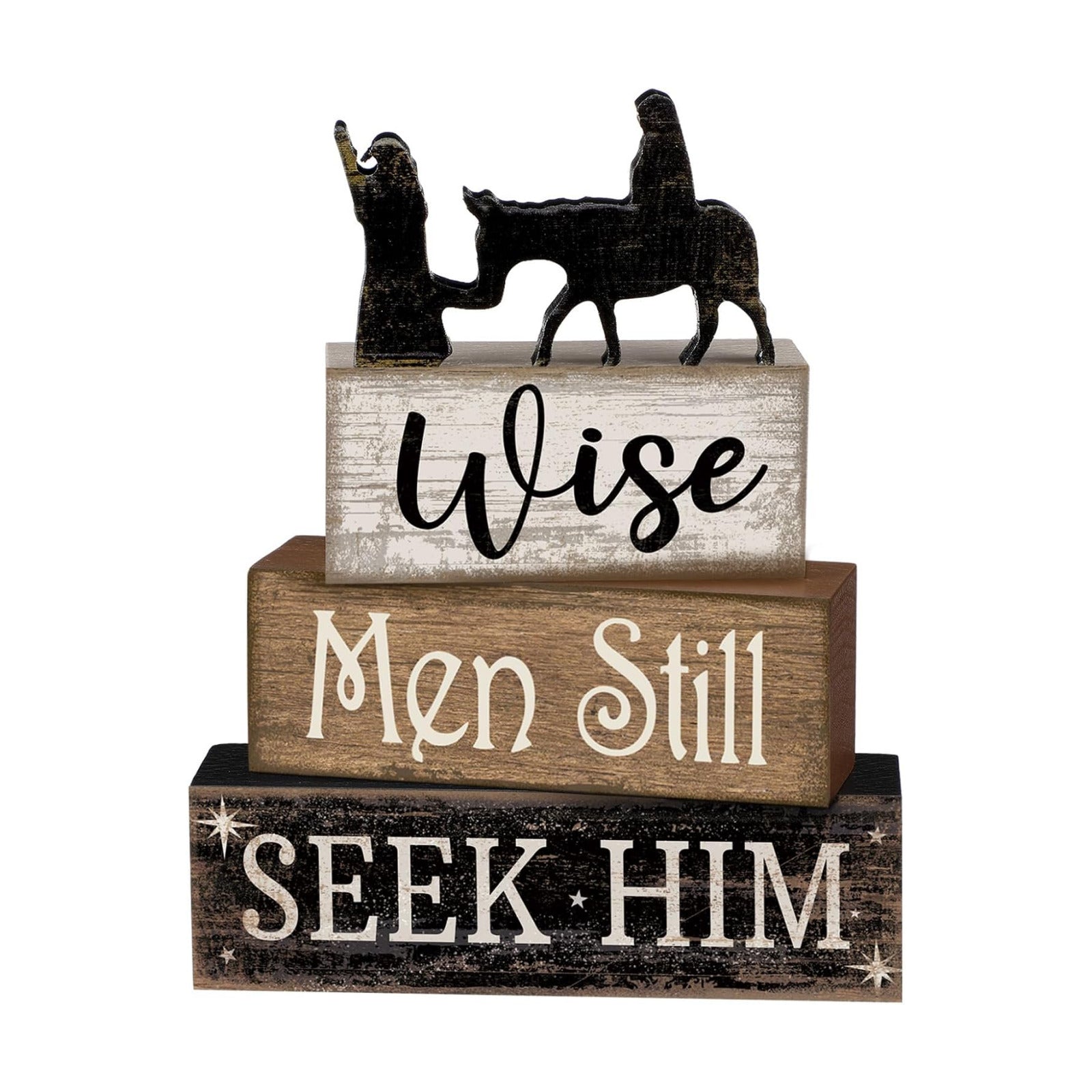 Lineshading 4 Pcs Christmas Nativity Wooden Blocks Wise Men Table Decor