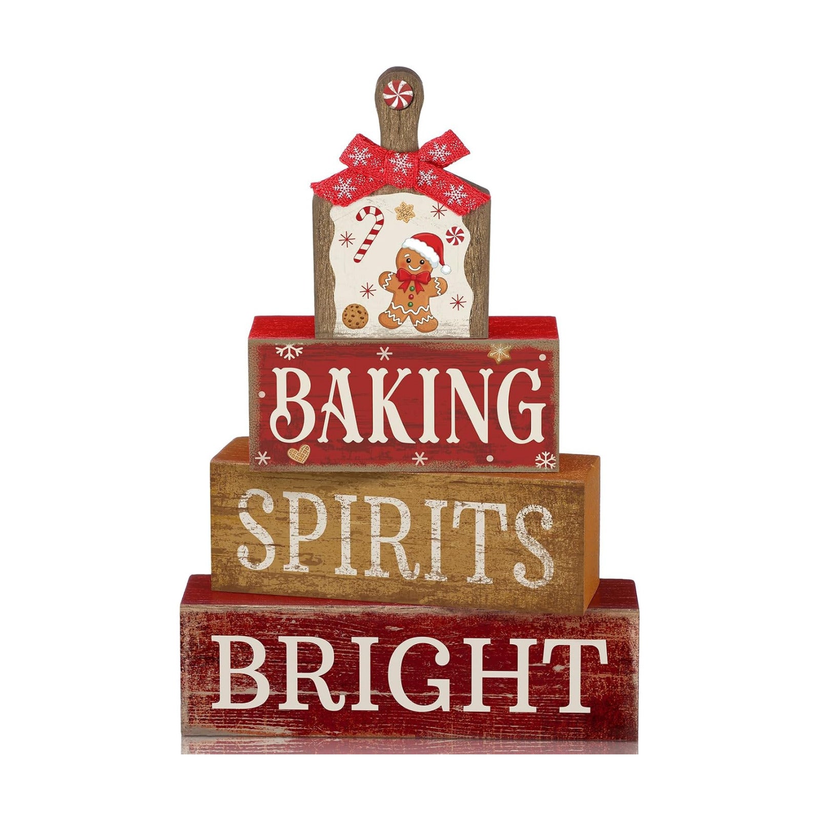 Lineshading 4 Pcs Gingerbread Baking Wood Block Signs, Farmhouse Decor