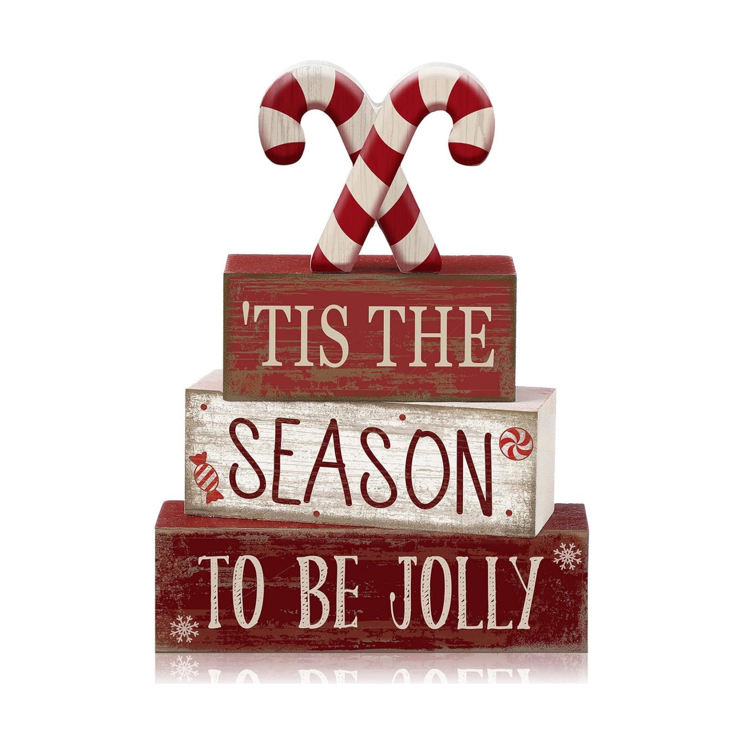 Lineshading 4 Pcs Christmas Table Decorations, Red White Candy Wood Signs