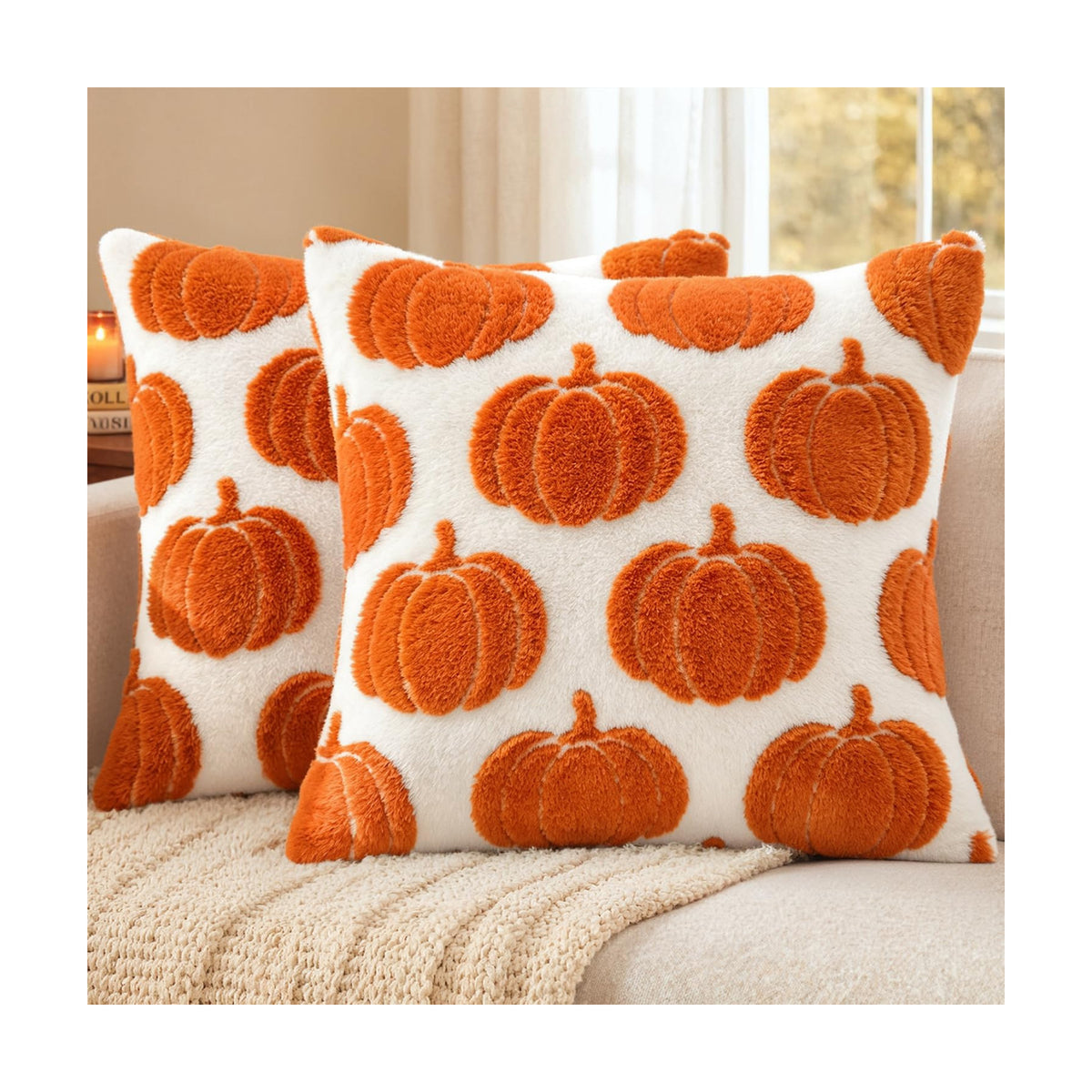 Fall Pumpkin Pillow Covers Fall Decor 18x18 Set of 2 Orange