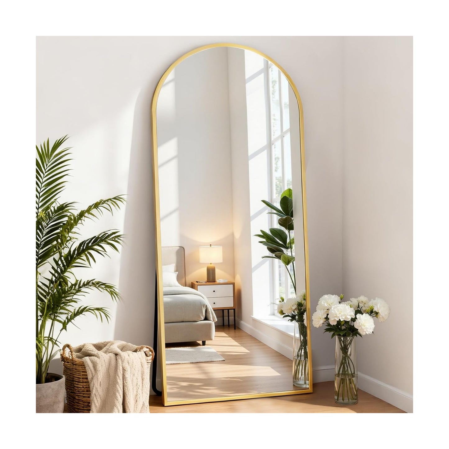 DUMOS 64"x21" Arched Full Length Floor Mirror, Full Body Mirror, Gold