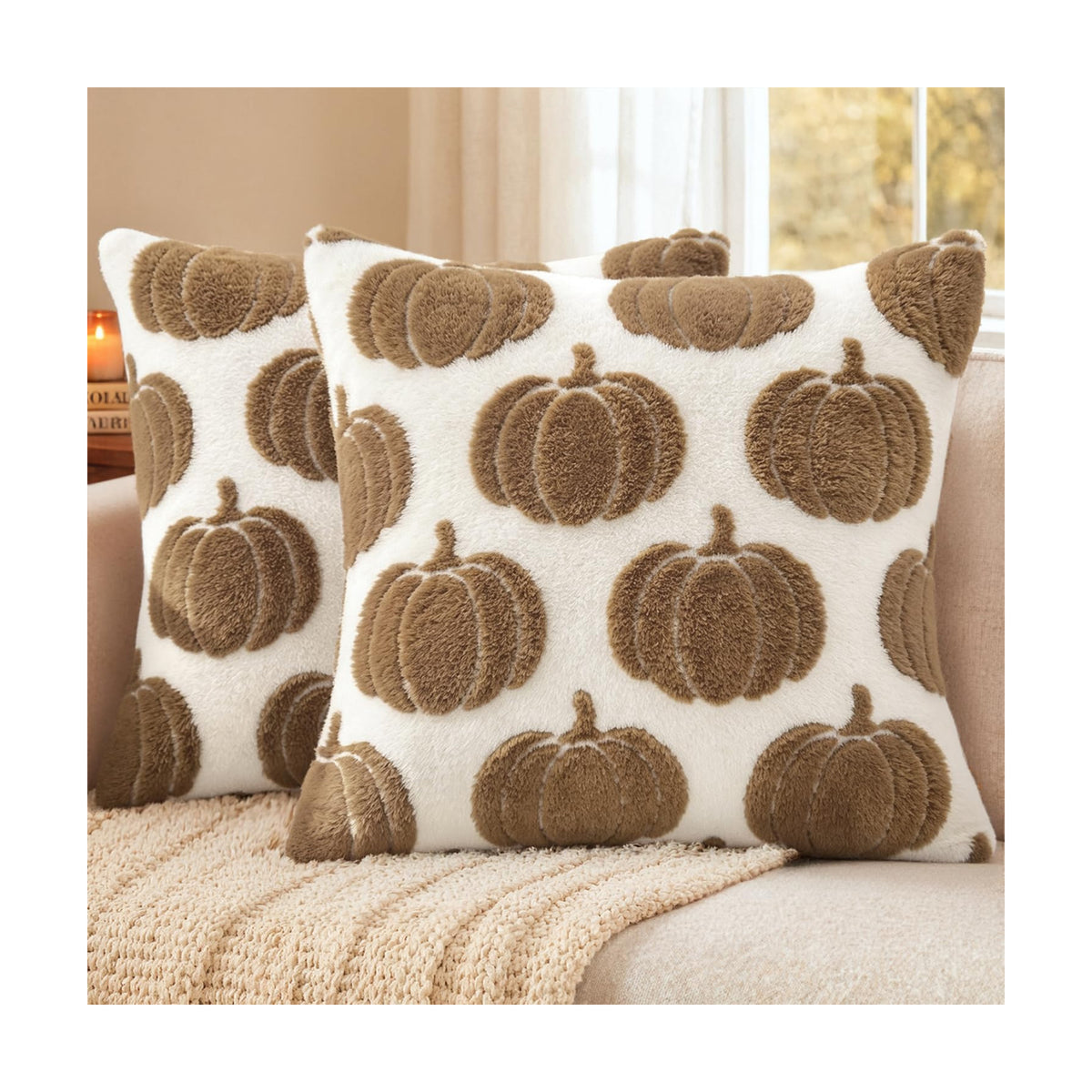 Fall Pumpkin Pillow Covers Fall Decor 18x18 Set of 2 Light Brown