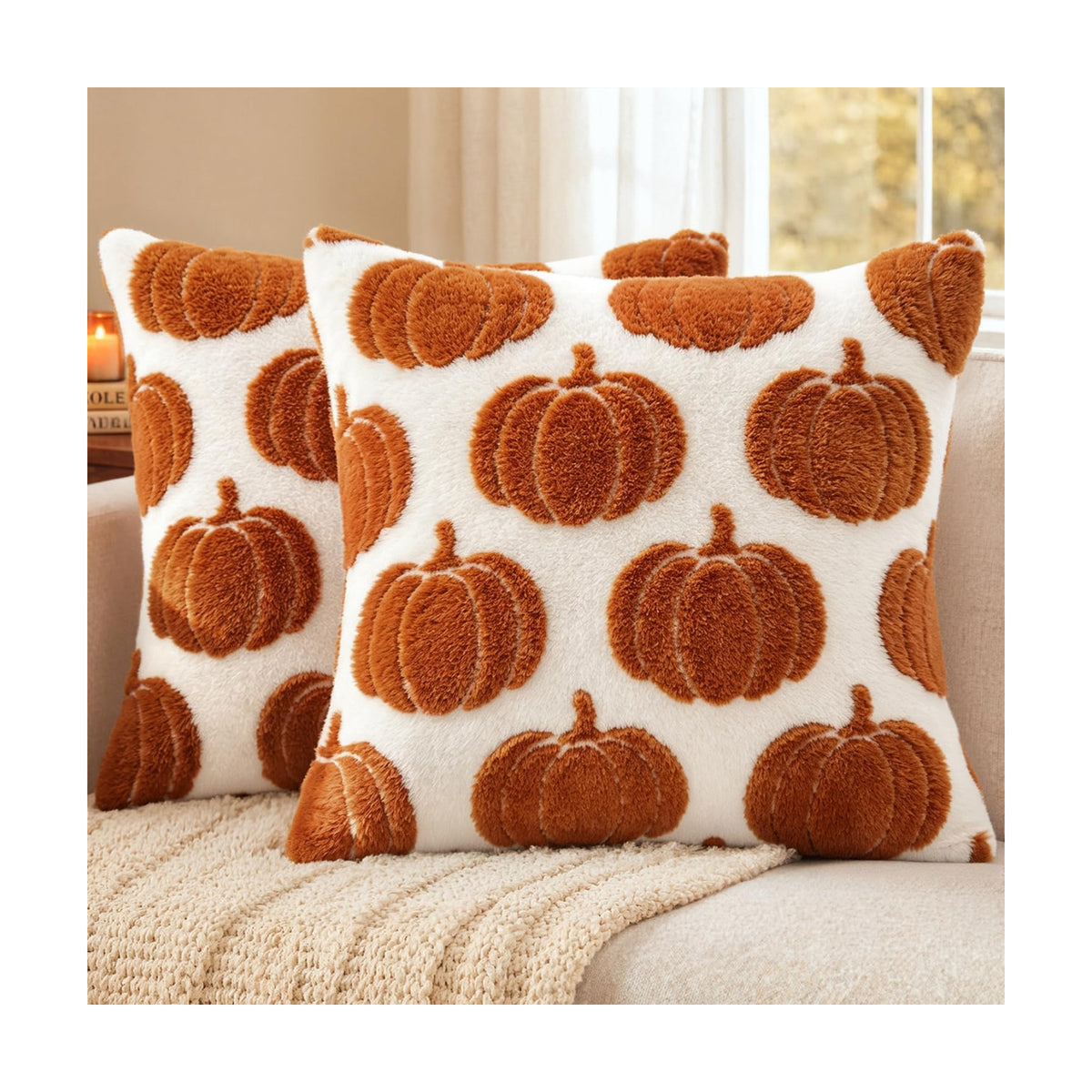 Fall Pumpkin Pillow Covers Fall Decor 18x18 Set of 2 Rust