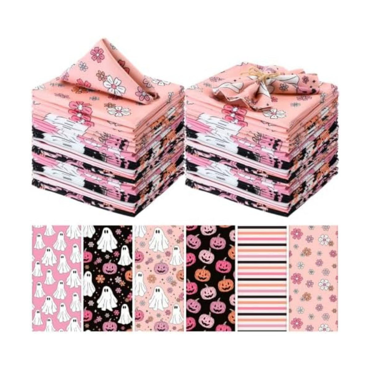Mixweer 24 Pack Halloween Cloth Napkins, Pink Ghost Pumpkin, 15 Inch