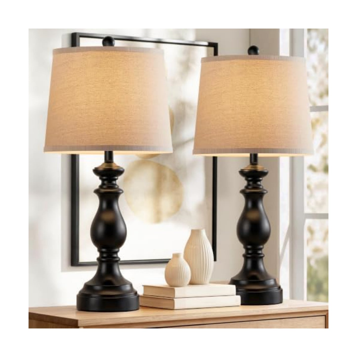 PARTPHONER Traditional Table Lamp Set of 2, Rustic Farmhouse Table Lamps for Living Room Bedroom, 27" Bedside Desk
