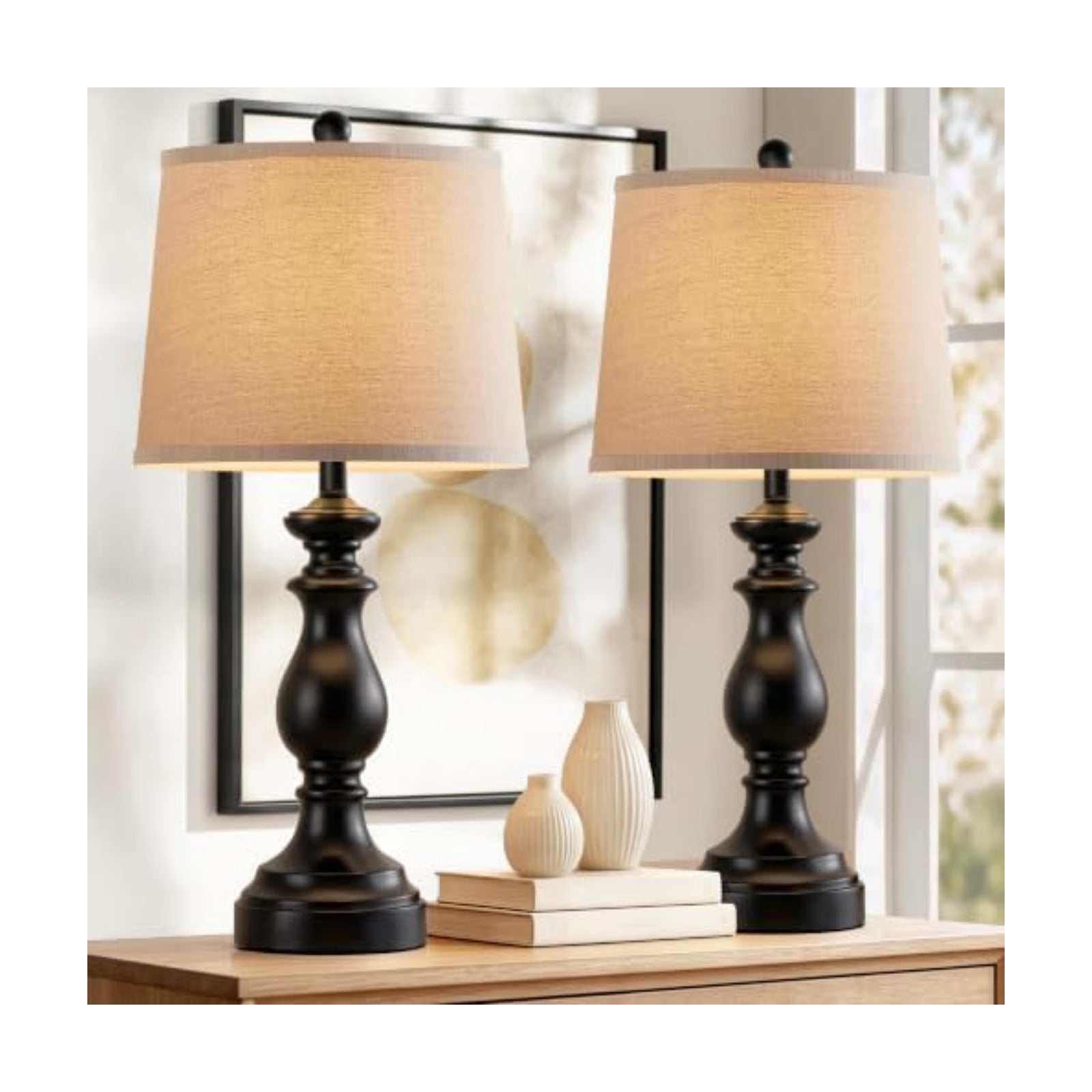 PARTPHONER Traditional Table Lamp Set of 2, Rustic Farmhouse Table Lamps for Living Room Bedroom, 27" Bedside Desk