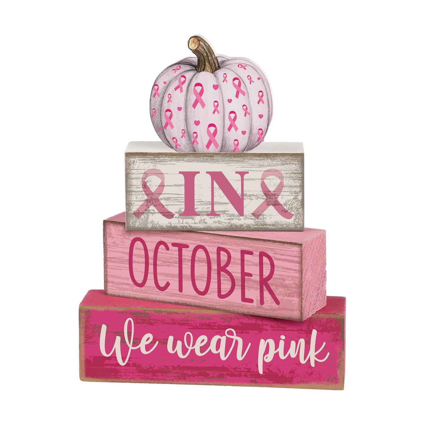 Lineshading 3 Pcs Breast Cancer Awareness Table Decor, Pink Ribbon Pumpkin