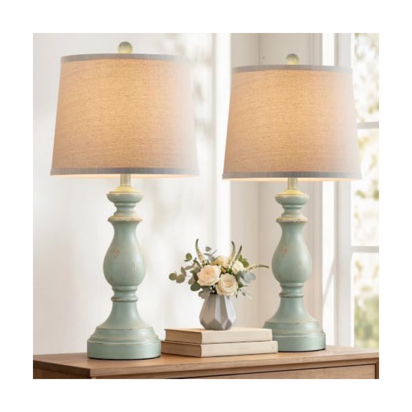 PARTPHONER Traditional Table Lamp Set of 2, Rustic Farmhouse Table Lamps for Living Room Bedroom, 27" Bedside Desk