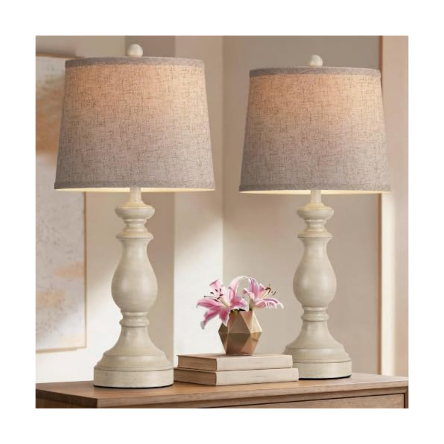 PARTPHONER Traditional Table Lamp Set of 2, Rustic Farmhouse Table Lamps for Living Room Bedroom, 27" Bedside Desk
