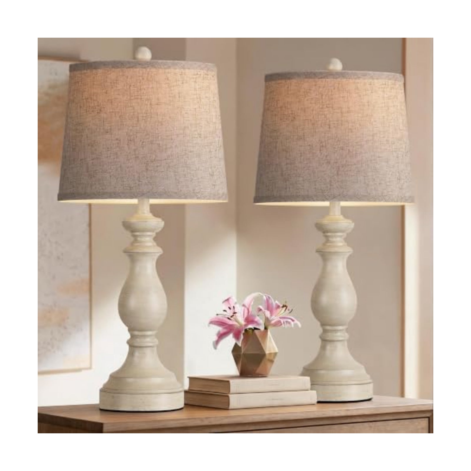 PARTPHONER Traditional Table Lamp Set of 2, Rustic Farmhouse Table Lamps for Living Room Bedroom, 27" Bedside Desk