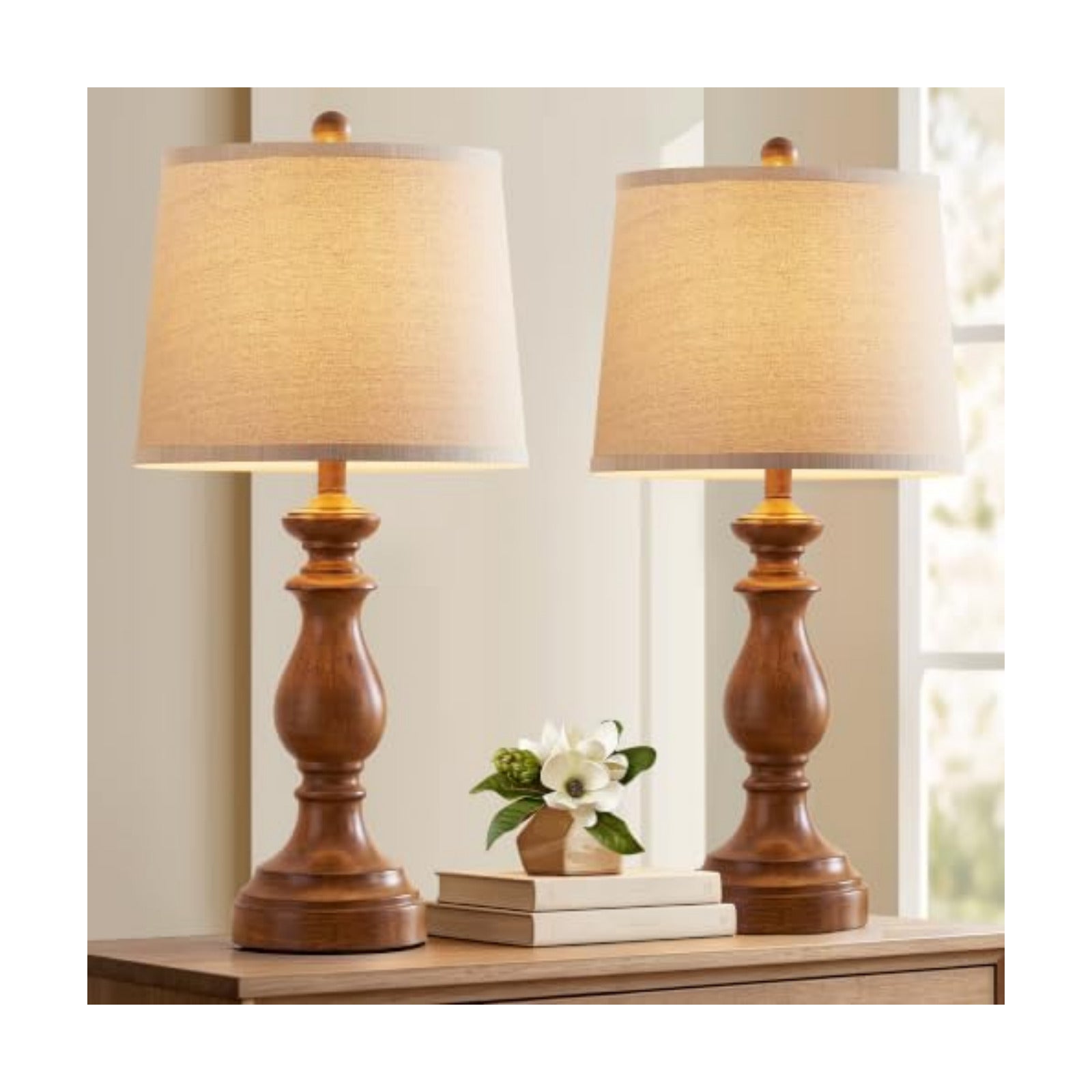 PARTPHONER Traditional Table Lamp Set of 2, Rustic Farmhouse Table Lamps for Living Room Bedroom, 27" Bedside Desk