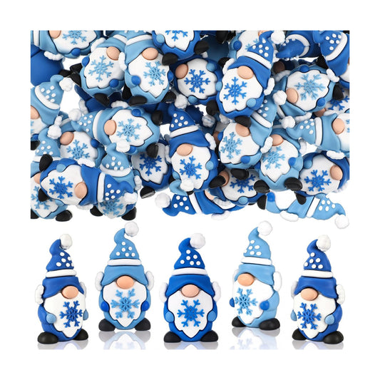 Lunmon 50 Pcs Winter Mini Gnomes Figurines, Blue White Winter Figurines