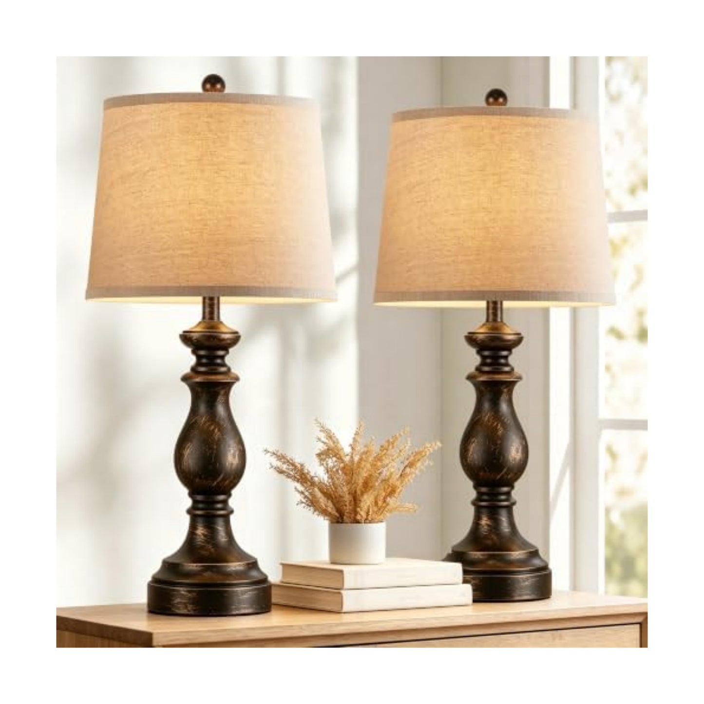 PARTPHONER Traditional Table Lamp Set of 2, Rustic Farmhouse Table Lamps for Living Room Bedroom, 27" Bedside Desk