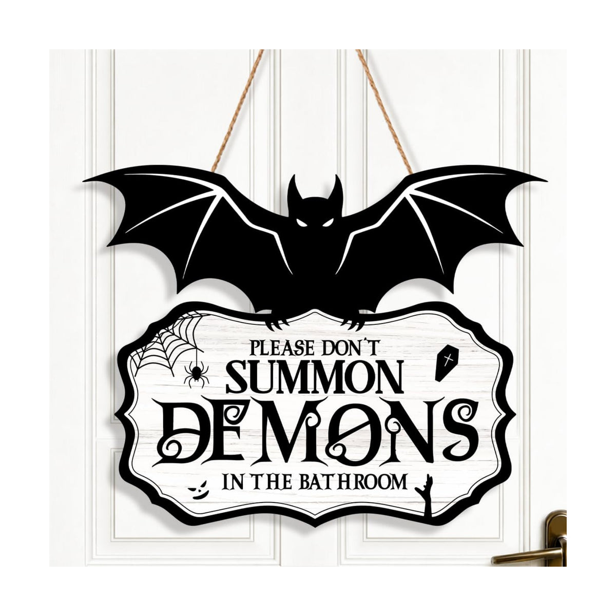 Funny Halloween Bathroom Decor-Please Don't Summon Demons Spooky Wood Sign
