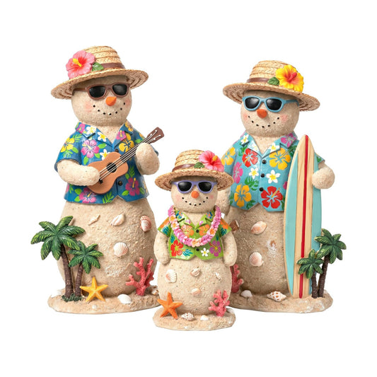 Suzile 3 Pcs Beach Snowman Wooden Decor, Christmas Figures