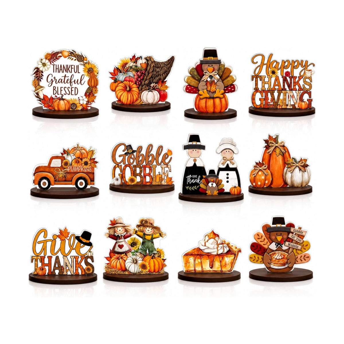 12 Pcs Fall Thanksgiving Table Decor Turkey Scarecrow Wooden Centerpiece