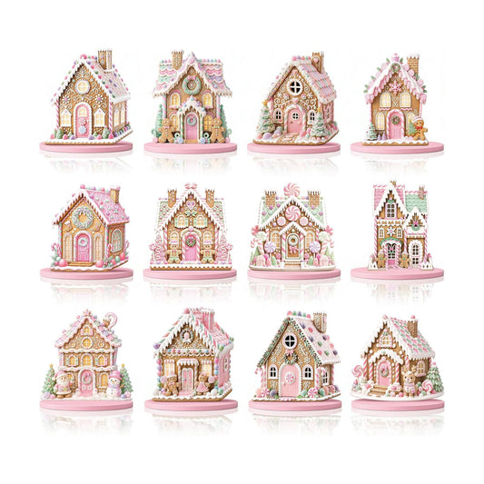 12 Pcs Christmas Gingerbread Decor Pink Gingerbread House Table Centerpiece