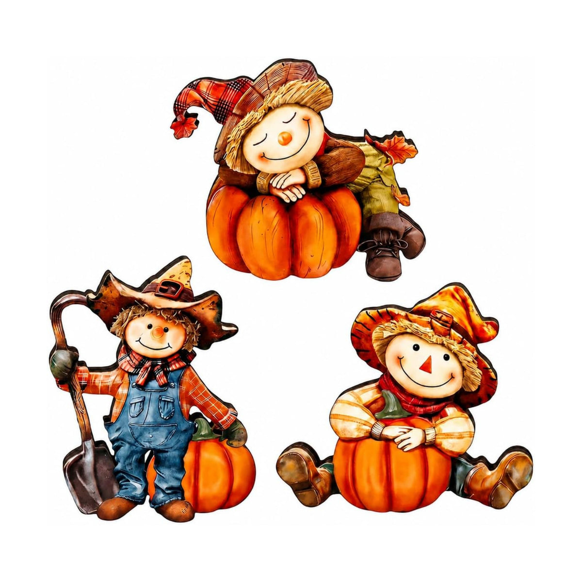 3 Pack Scarecrow Pumpkin Fall Table Sign Set