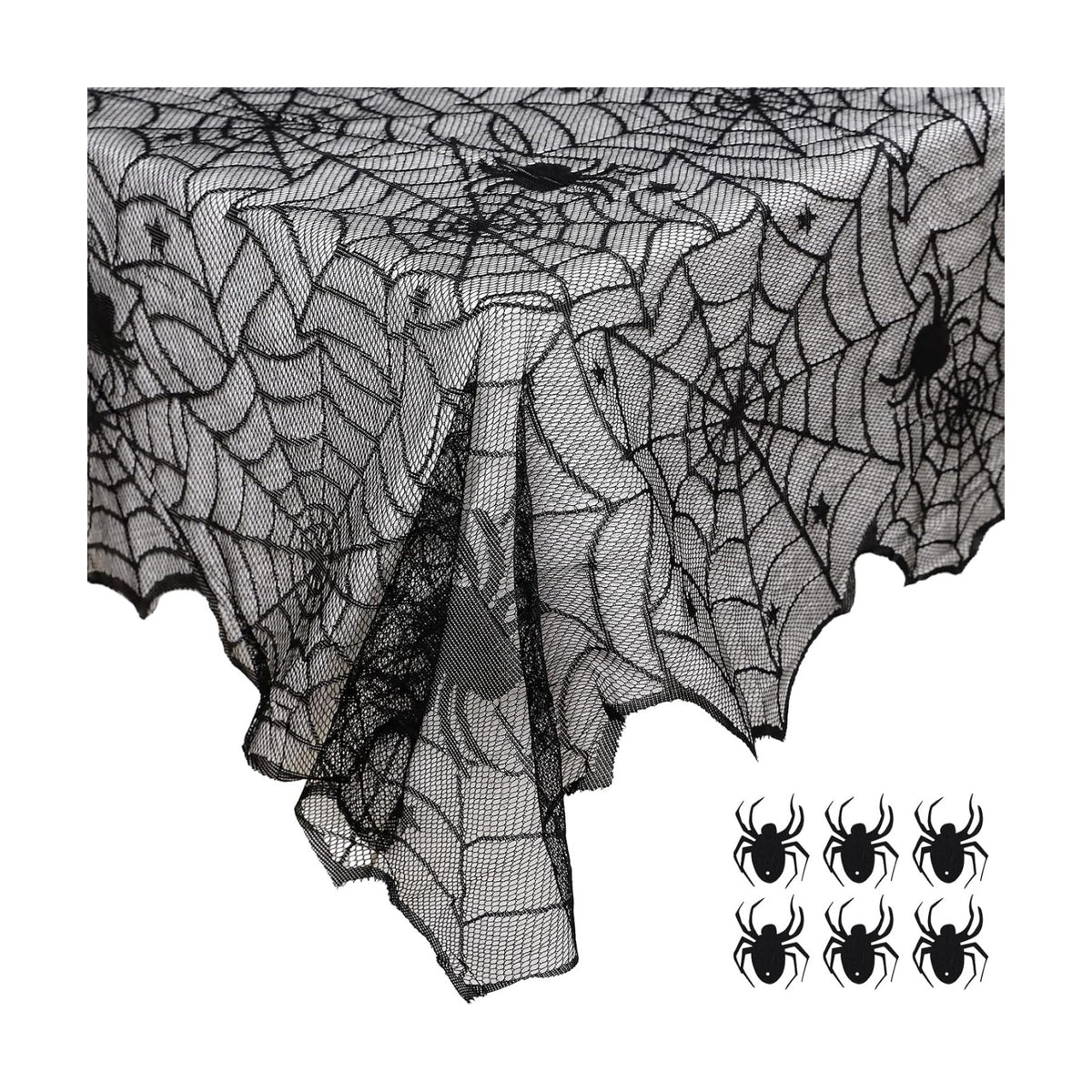 eZAKKA Halloween Tablecloth 54"x72" Black Lace Spider Web Table Cloth