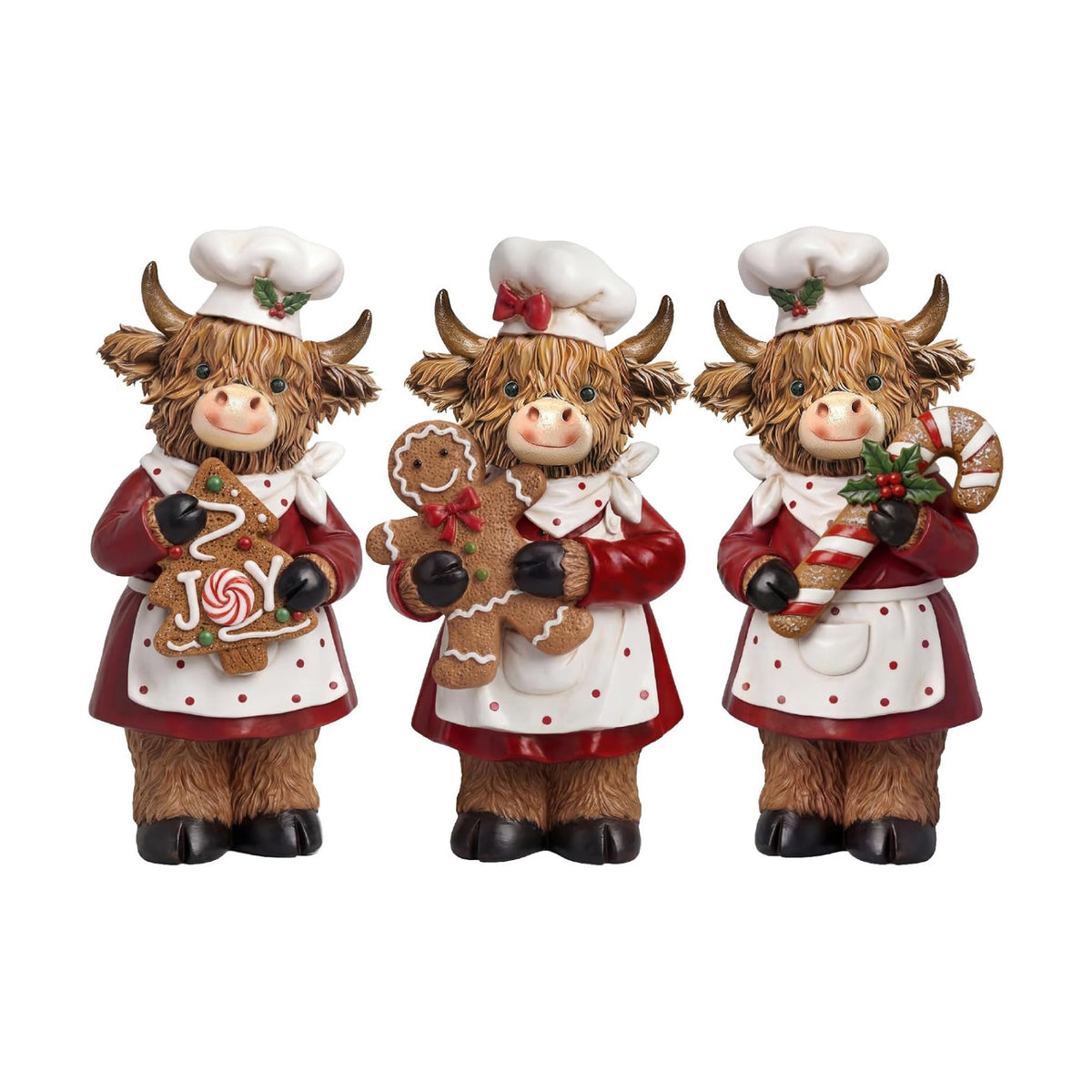 3 Pcs Christmas Highland Cow Figurine, Gingerbread Cookies Decor