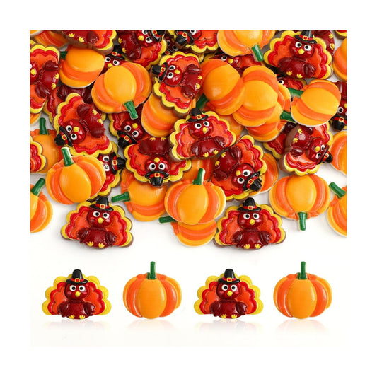 60Pcs Mini Thanksgiving Resin Flatback Charms,Turkey Pumpkin Charms