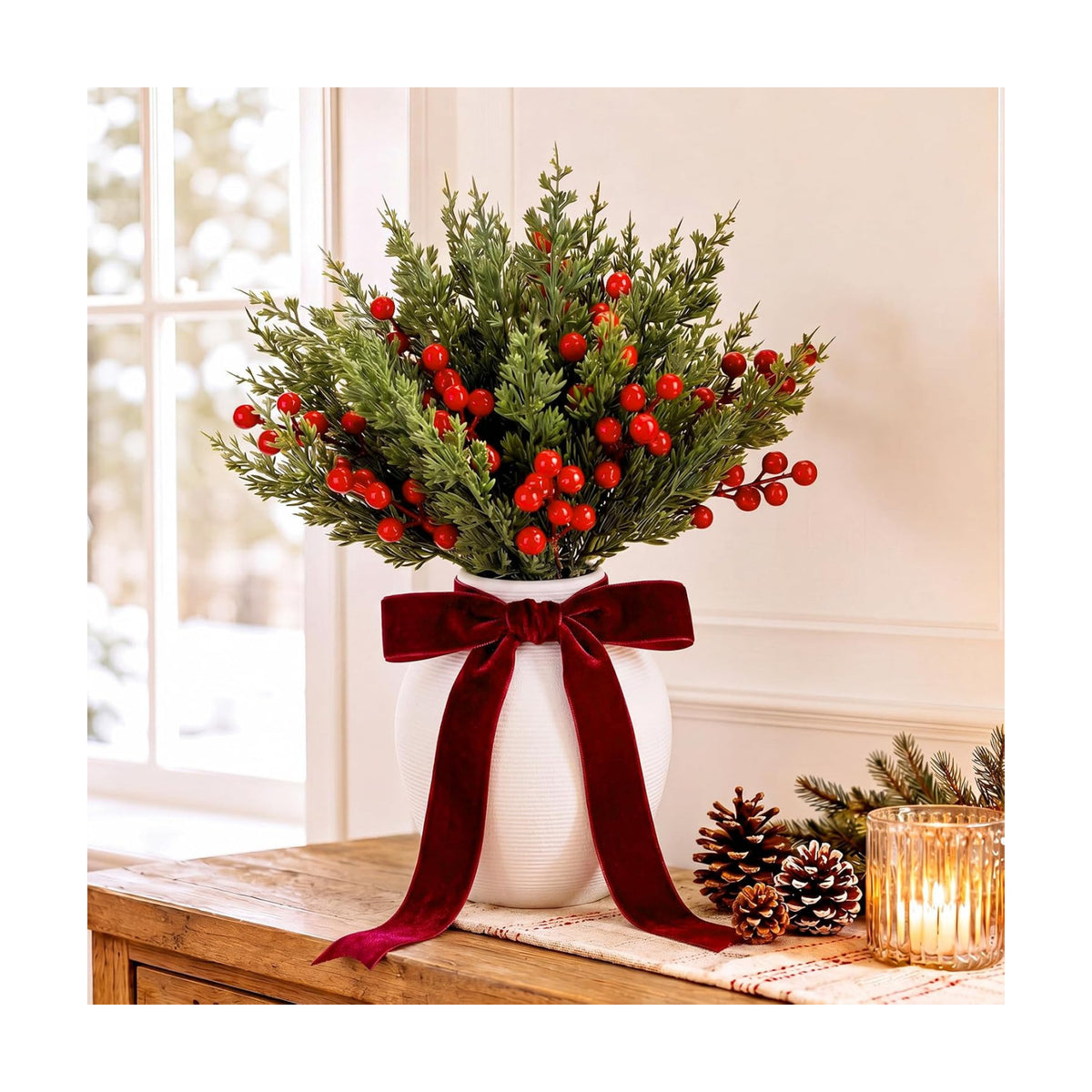 47 Pcs Christmas Table Centerpieces Set, Ceramic Vase with Pine Branches