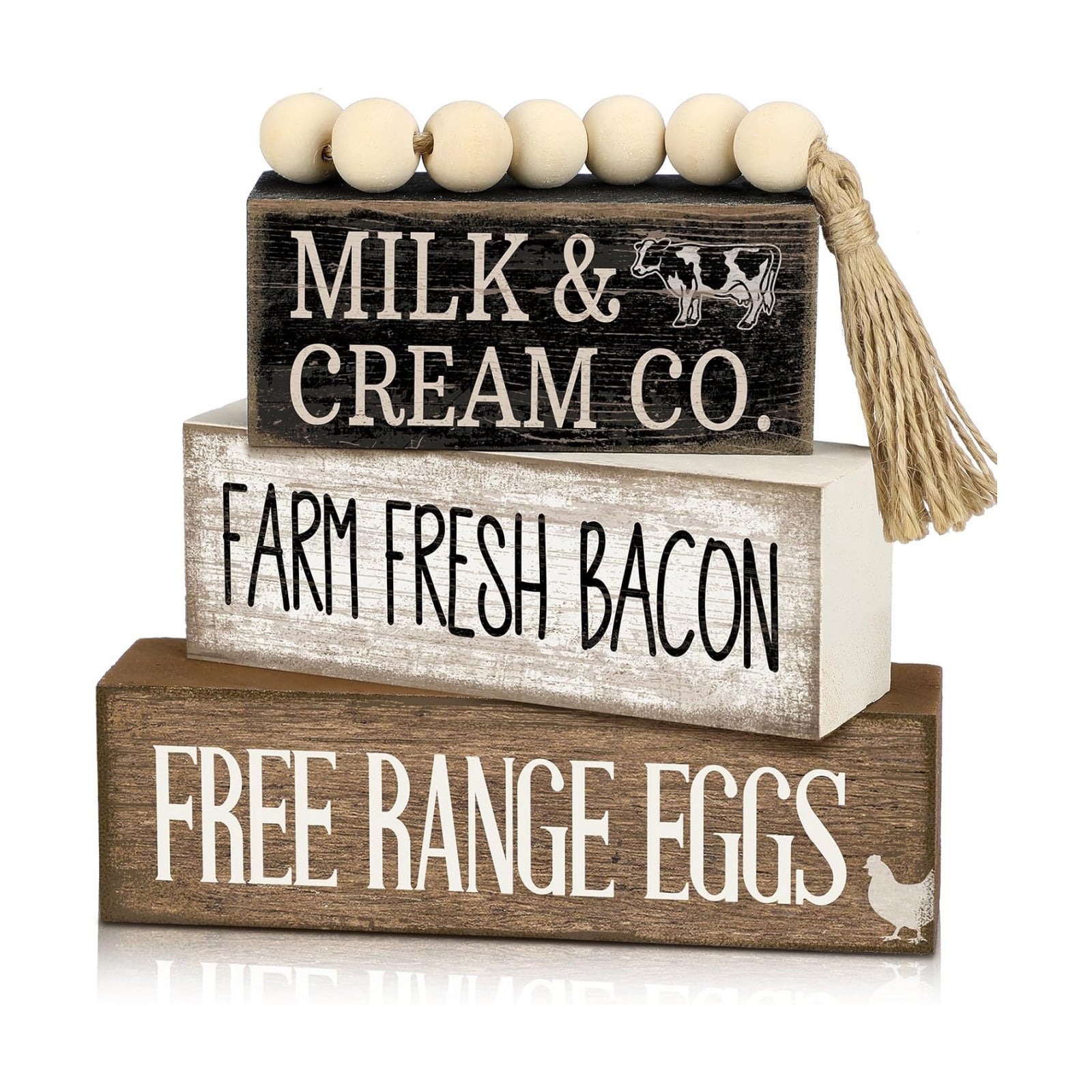 Moucuny 4 Pcs Farm Fresh Farmhouse Table Decor Rustic Stacked Wooden Sign
