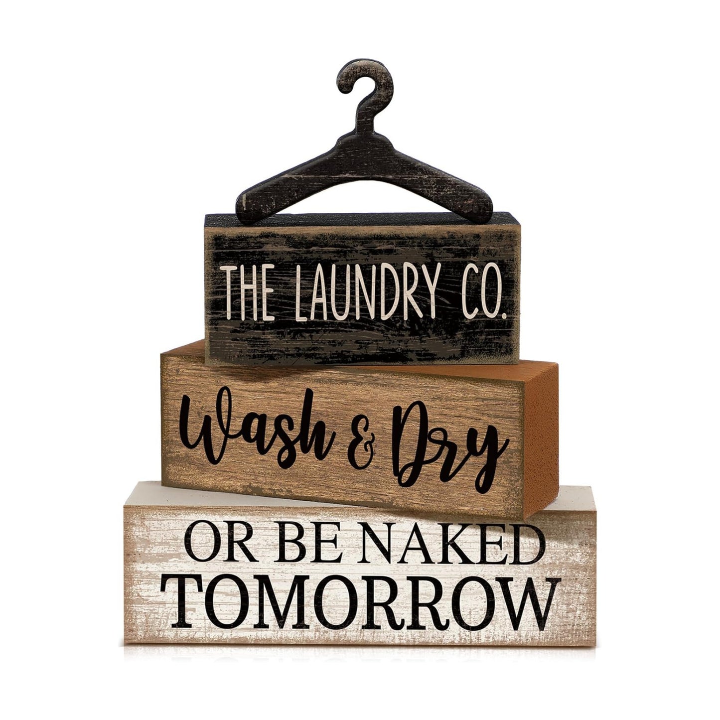 Moucuny 4 Pcs Farmhouse Laundry Room Decor Stacked Blocks Rustic Home Decor