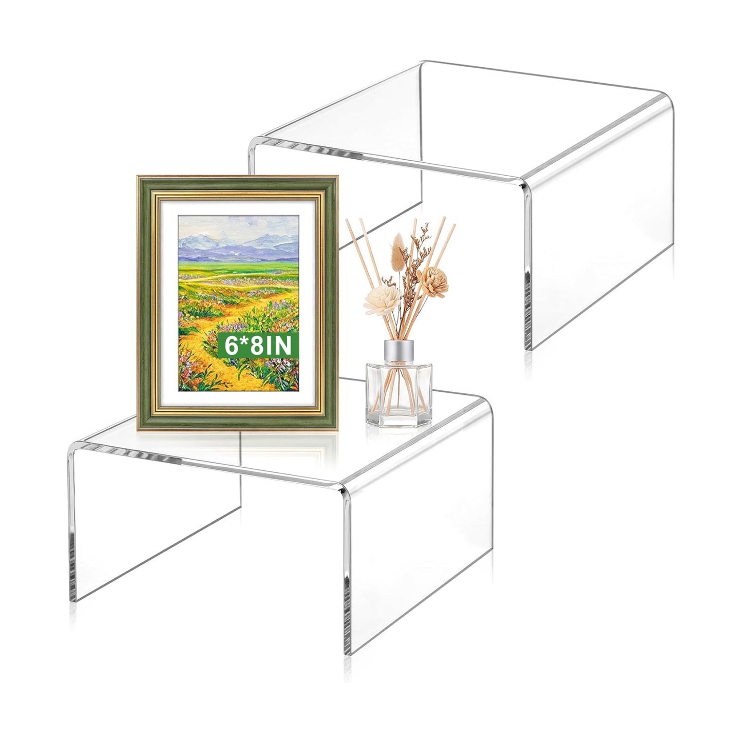 RattanView 2 Pcs 8 x 8 x 4 Inch Large Acrylic Risers Display Stands 5 mm Thick Acrylic Shelf Riser Showcase for