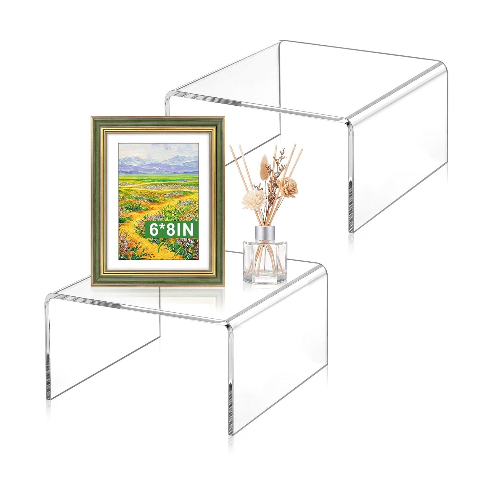 RattanView 2 Pcs 8 x 8 x 4 Inch Large Acrylic Risers Display Stands 5 mm Thick Acrylic Shelf Riser Showcase for