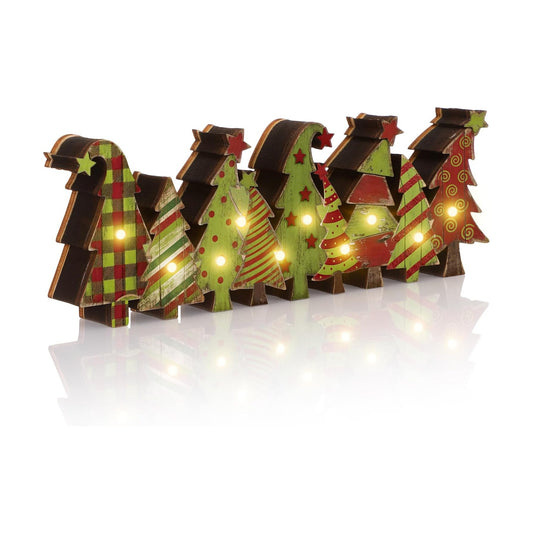 Yousoontic Christmas Tree Decor Table Centerpieces, Green and Red Wooden Sign Decorations with LED Lights 3D Block, Light up 3D Green Monster Ornament for Tabletop Mantel Desk Table Home Office Party