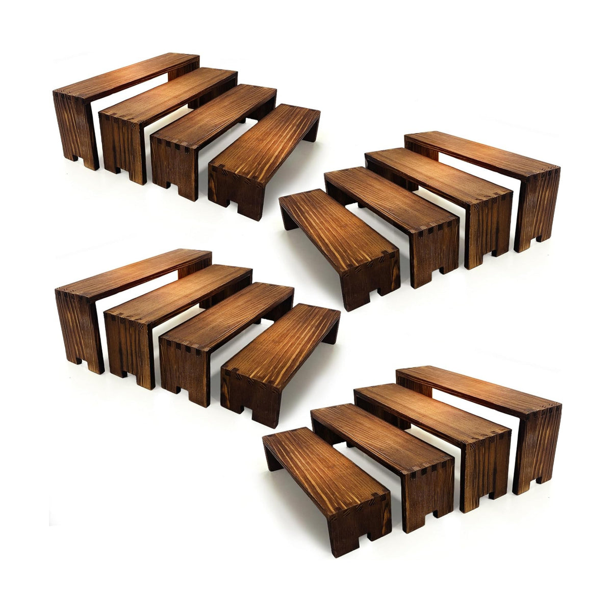 Yikaroeli Large Display Wood Risers Wooden Display Stand Tiered Wood Racks Decorative Rectangular, 4 Set 16 Pieces