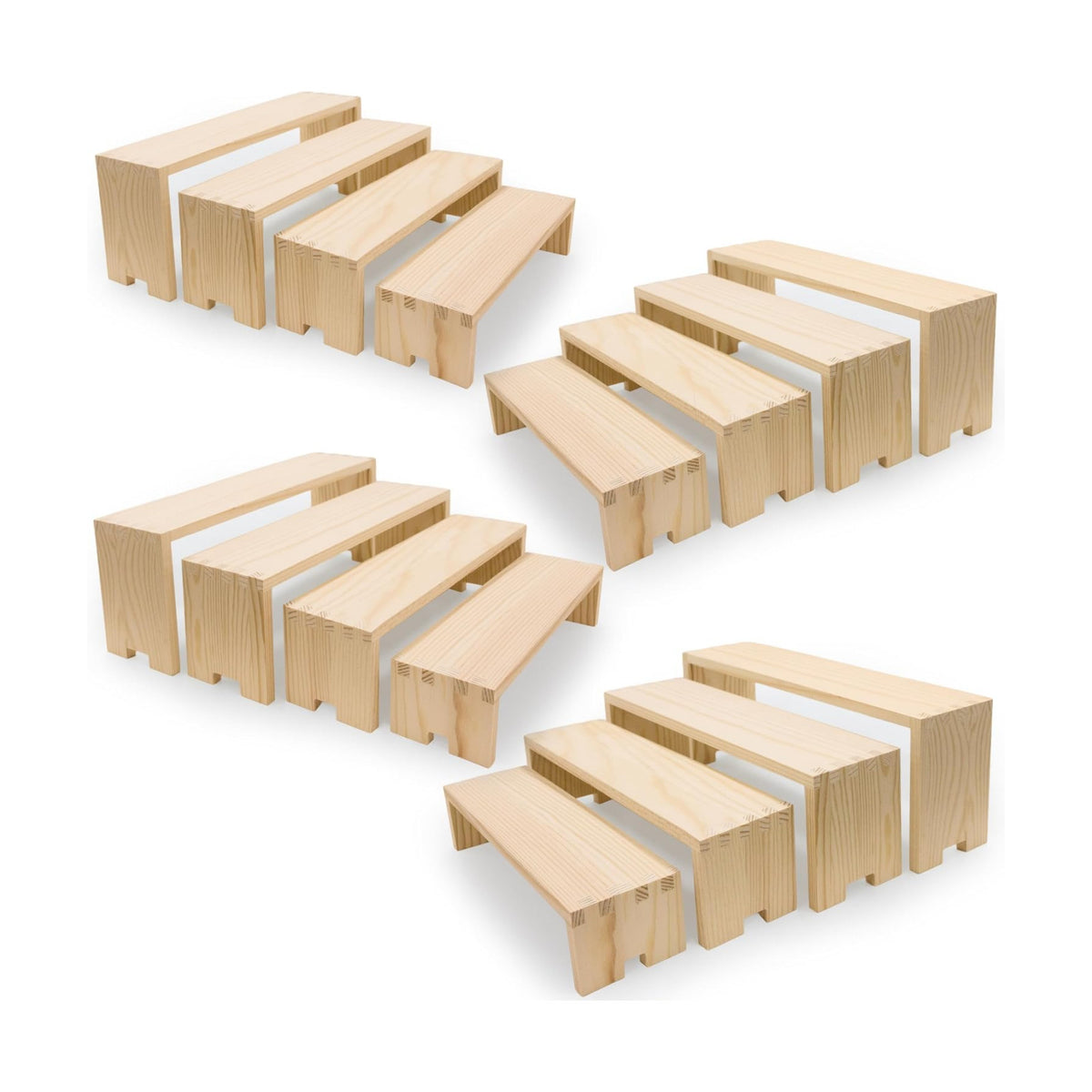 Yikaroeli Large Display Wood Risers Wooden Display Stand Tiered Wood Racks Decorative Rectangular, 4 Set 16 Pieces