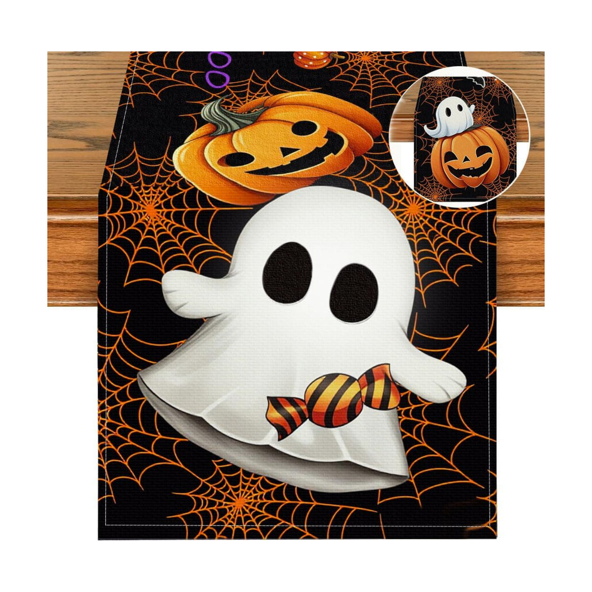 Halloween Table Runner Ghost Pumpkin Decorations Spider Web 13"x72"