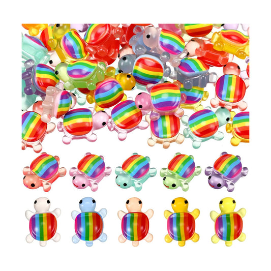 50 Pcs Rainbow Mini Resin Turtles Tiny LGBT Turtles Figurines Bulk Small Gay Pride Turtle Resin Animals Figures Garden Landscape Decor for Home Office Car Decor Festive Gift DIY Craft