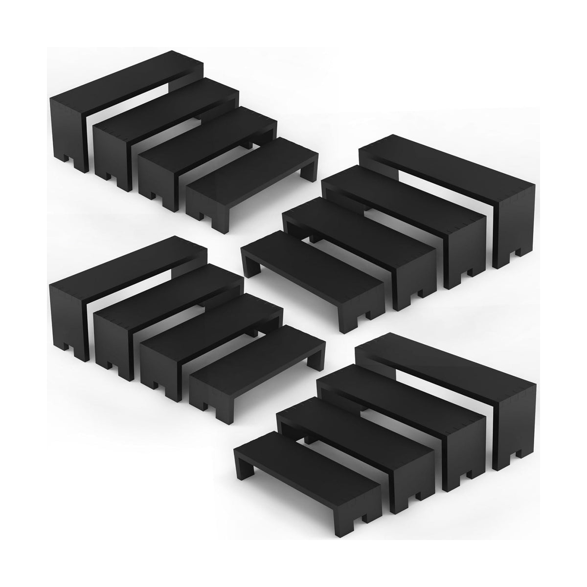 Yikaroeli Large Display Wood Risers Wooden Display Stand 4 Tiered Wood Racks Decorative Rectangular, 4 Set 16 Pieces