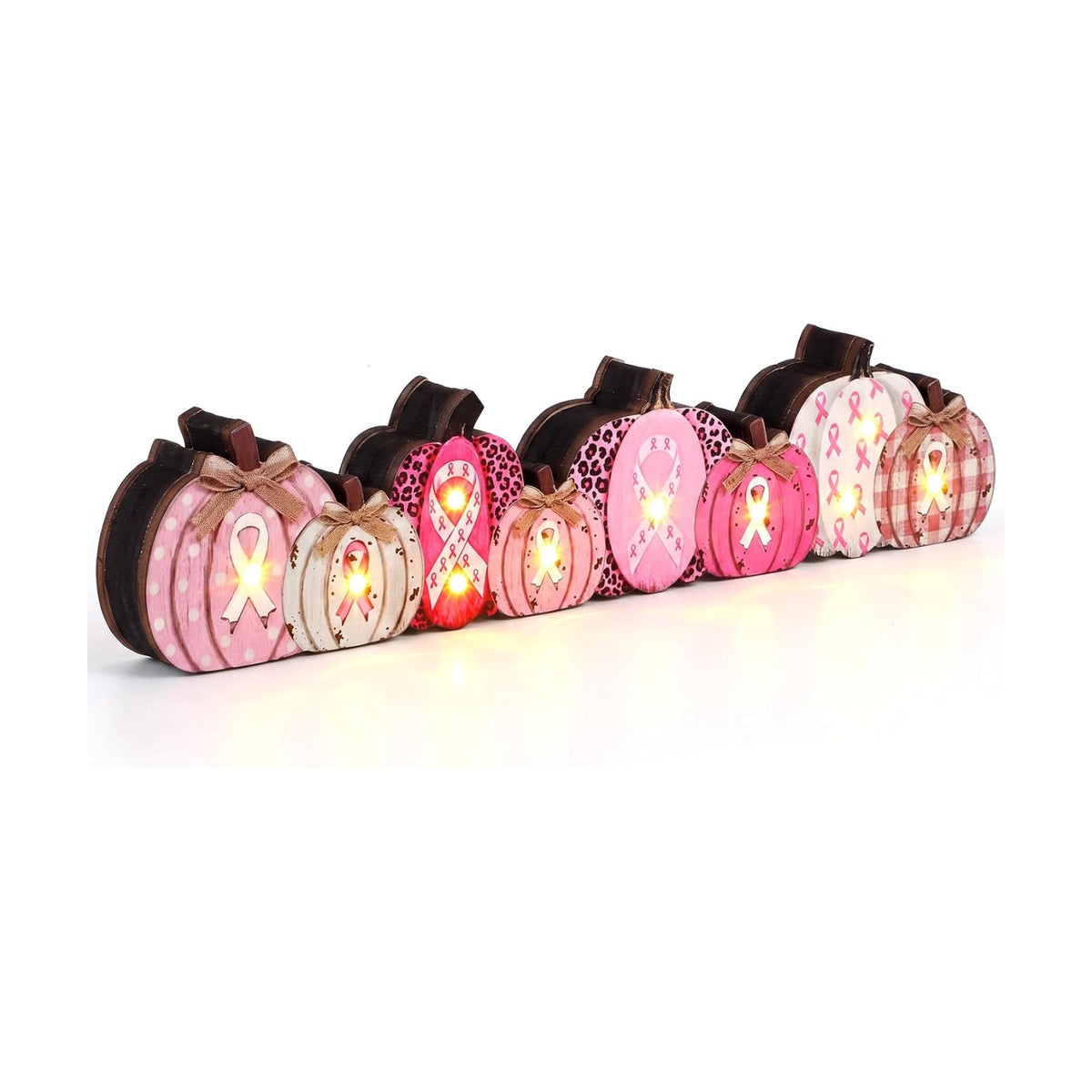 Yousoontic Breast Cancer Awareness Table Decorations, Light up 3D Wooden Pumpkin Table Centerpiece, LED Pink Ribbon Pumpkin Decor, Rustic Farmhouse Sign for Pink October Fall Mantel Desk Home Party