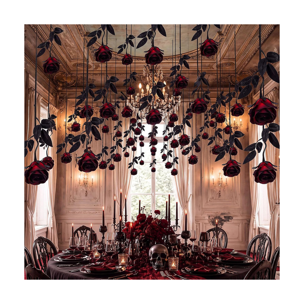 Thiccywoov 60 Pcs Black Artificial Roses Halloween Gothic Hanging Flower