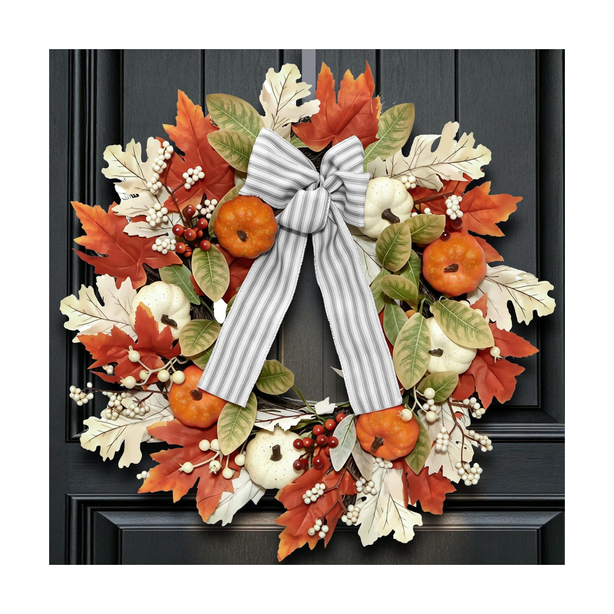 24 Inch Fall Wreaths for Front Door,Home Decor for Farmhouse Off White