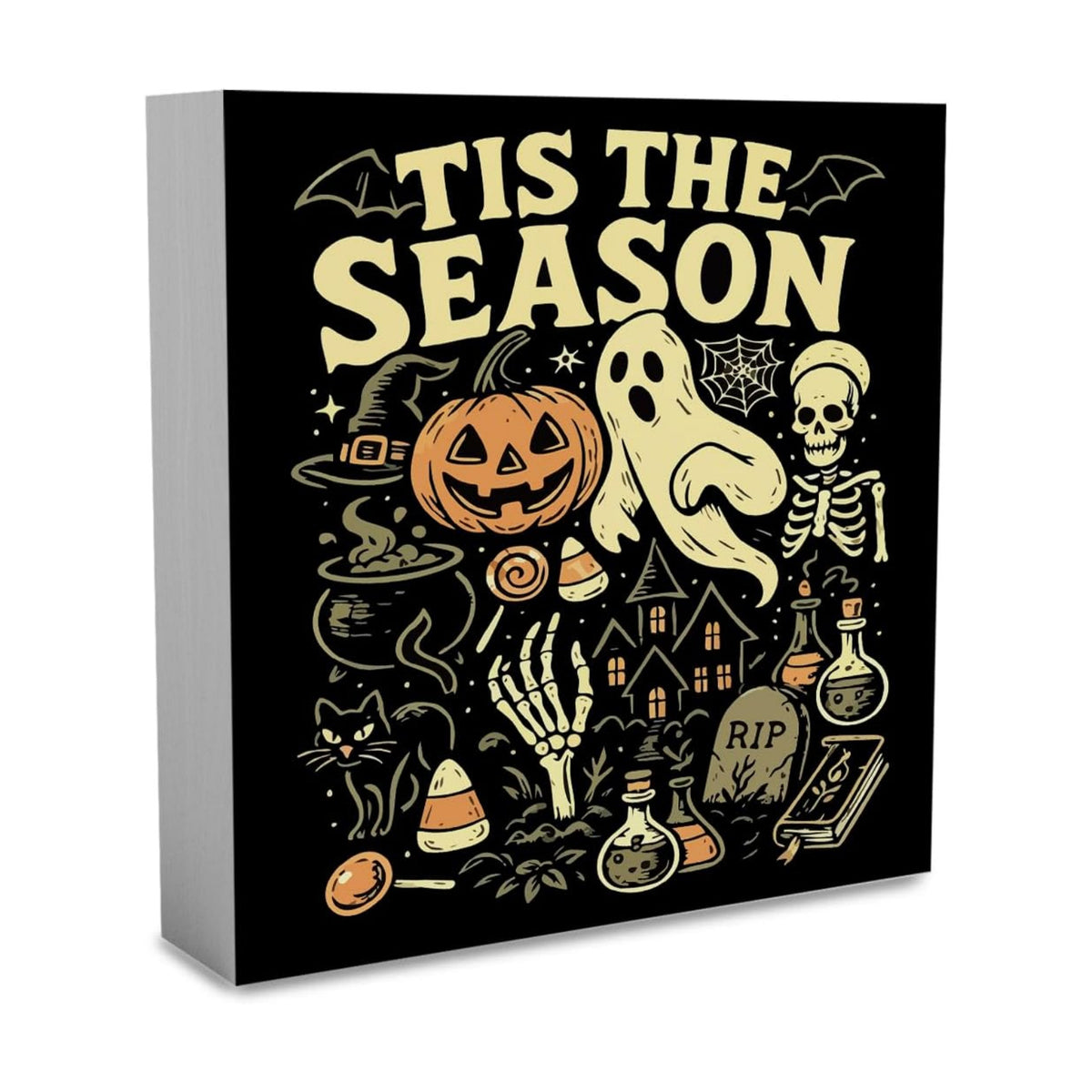 Tis' the Season Sign Fall Halloween Decorations for Home 5 X 5 Inch