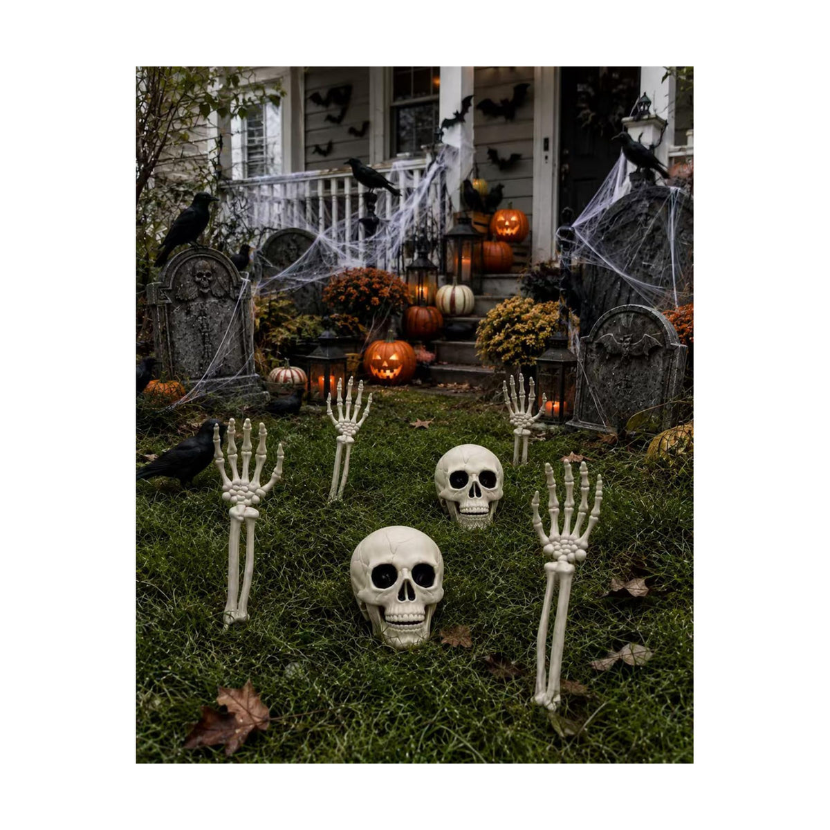 Vivinova 6P Halloween Skeleton Decorations Outdoor, 2 Realistic Skull Heads