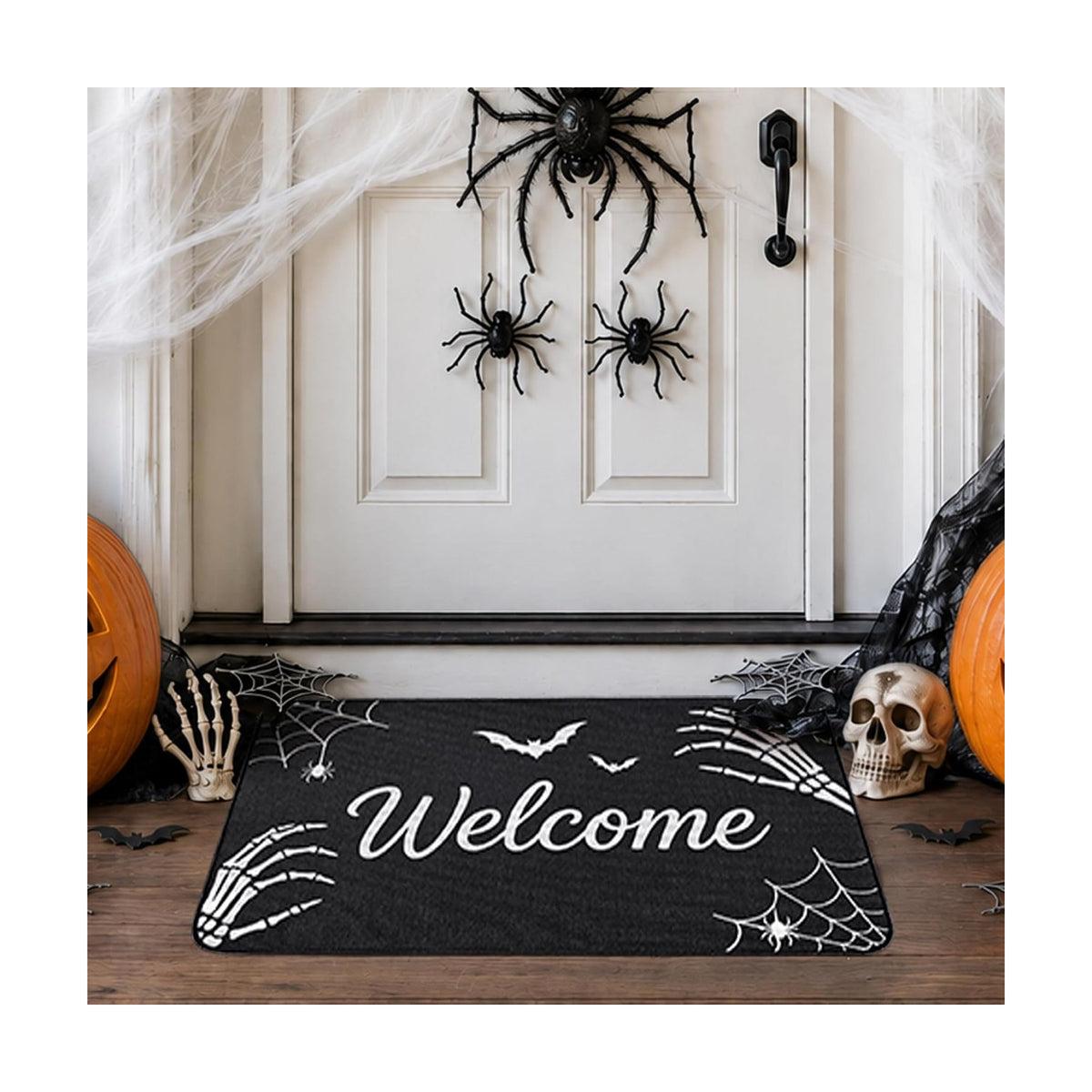 Halloween Skeleton Door Mat, Skull Front Welcome Rug, Spooky Outdoor Decor