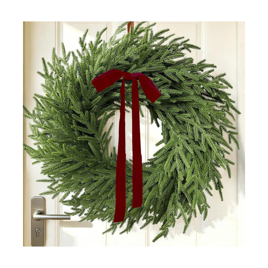 26 Inch Real Touch Norfolk Pine Wreath Christmas Decorations for Front Door, Fake Plants Green Christmas Wreath Home Decor, Xmas Decor Indoor Outdoor for Mantel Fireplace Wall Holiday Winter Decor