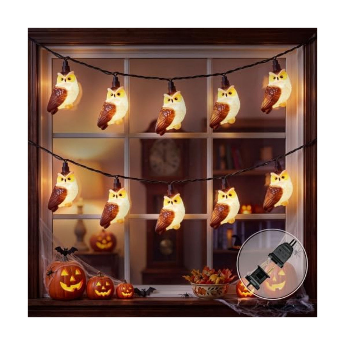 12FT Halloween Owl String Lights, 20L LED Plug in Owl Lights