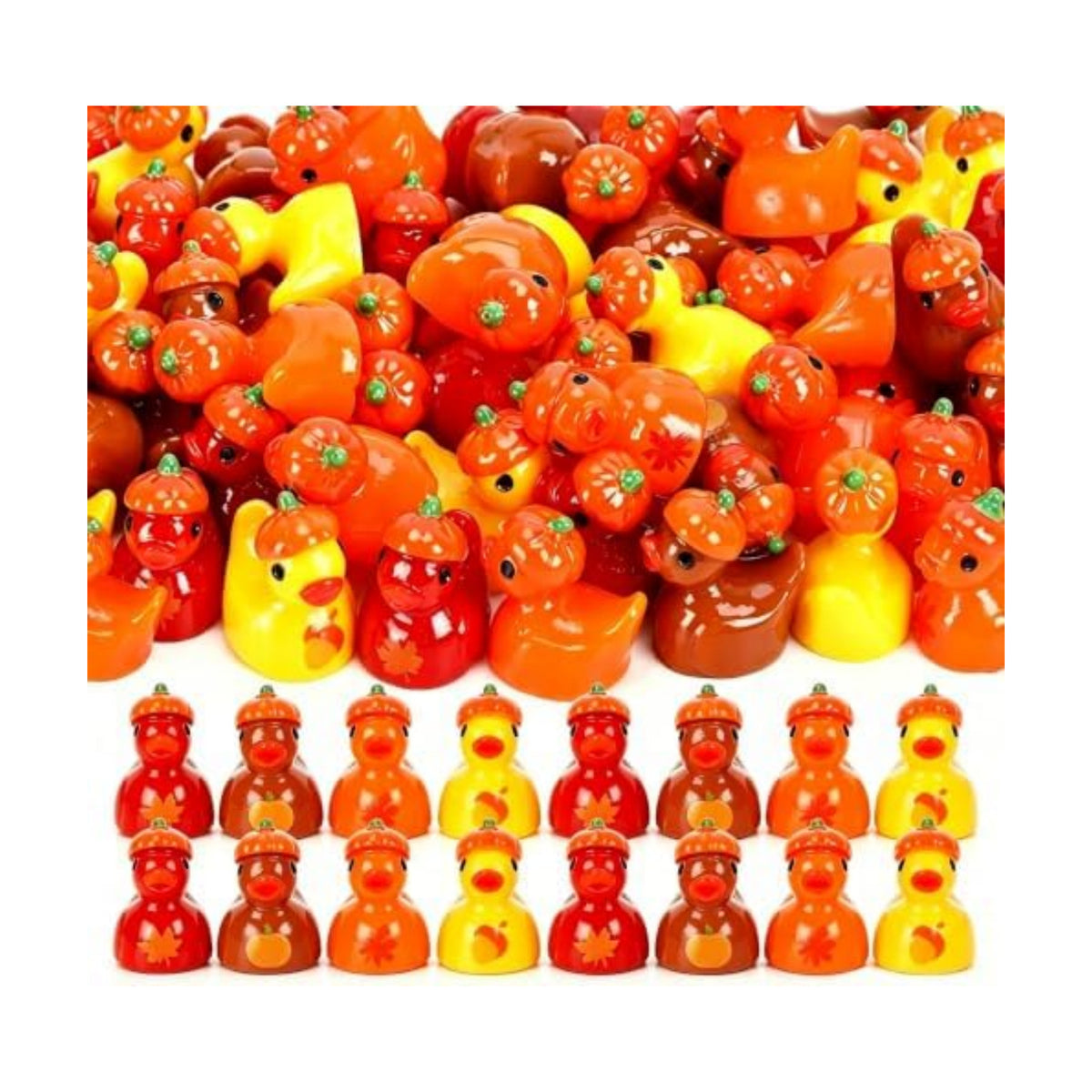 60Pcs Fall Mini Resin Ducks, Miniature Pumpkin Thanksgiving Ducks