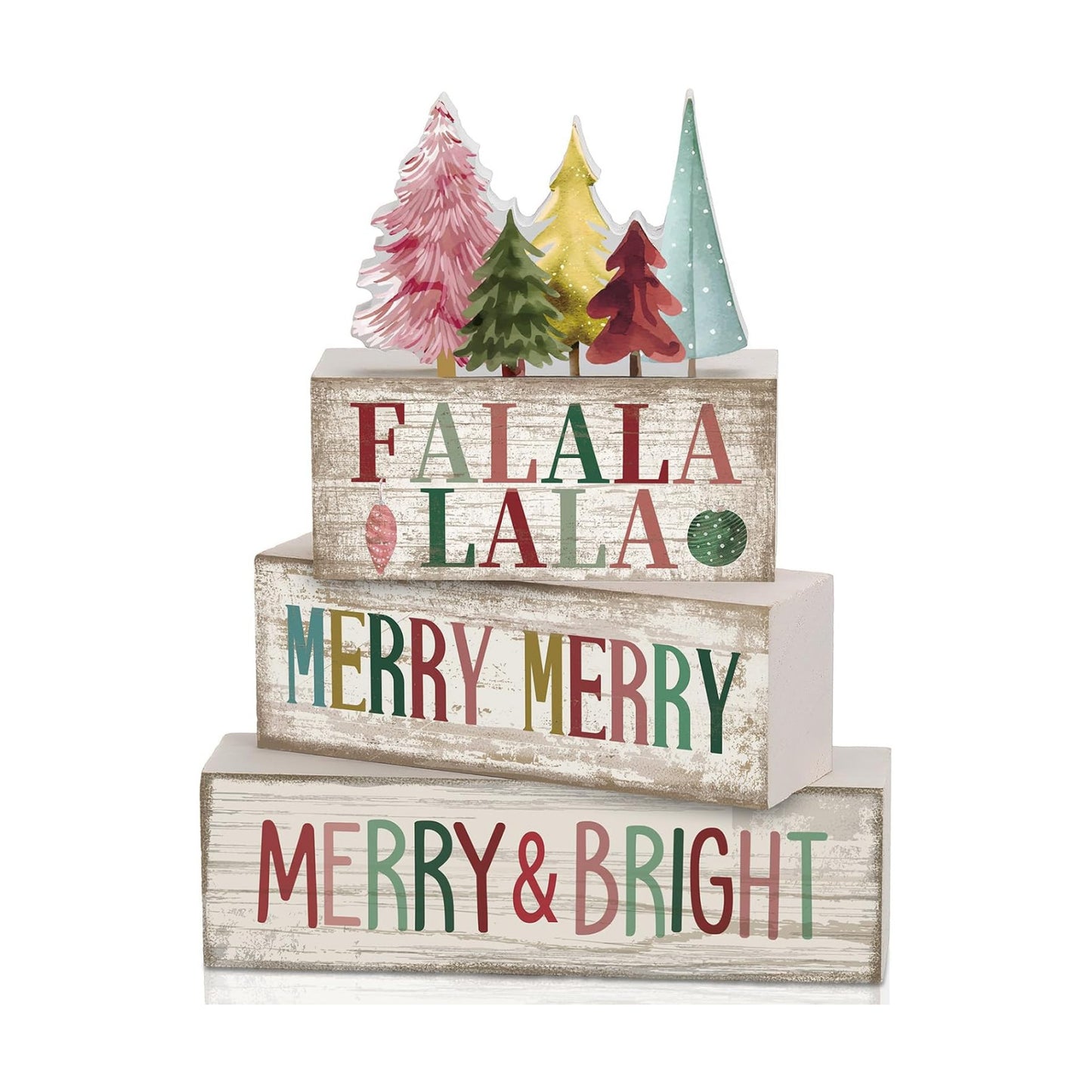 Moucuny 4 Pcs Christmas Table Decorations FA La La Wooden Christmas Tree