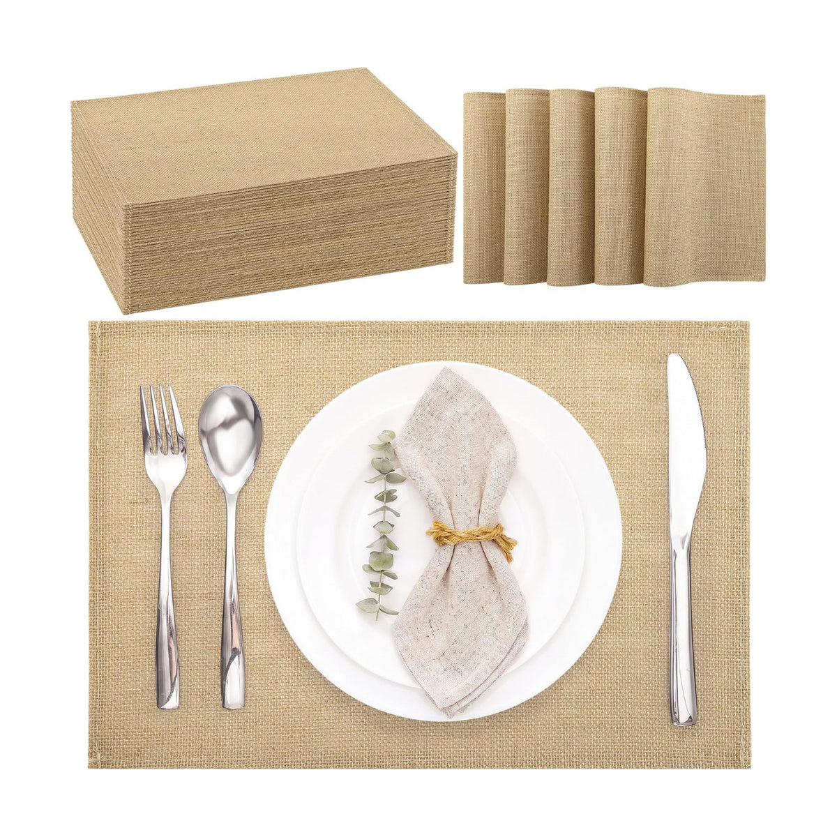 Kochorie 50Pcs 11x17 Woven Burlap Placemats Jute Placemat for Dining Table