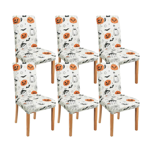 Halloween Chair Covers Set of 6,Pumpkin,Ghost and Skull Dining Chair Protectors,Elastic Removable Washable Dining Chair Covers,Suitable for Halloween Kitchen Dining Room chair Holiday Decorations