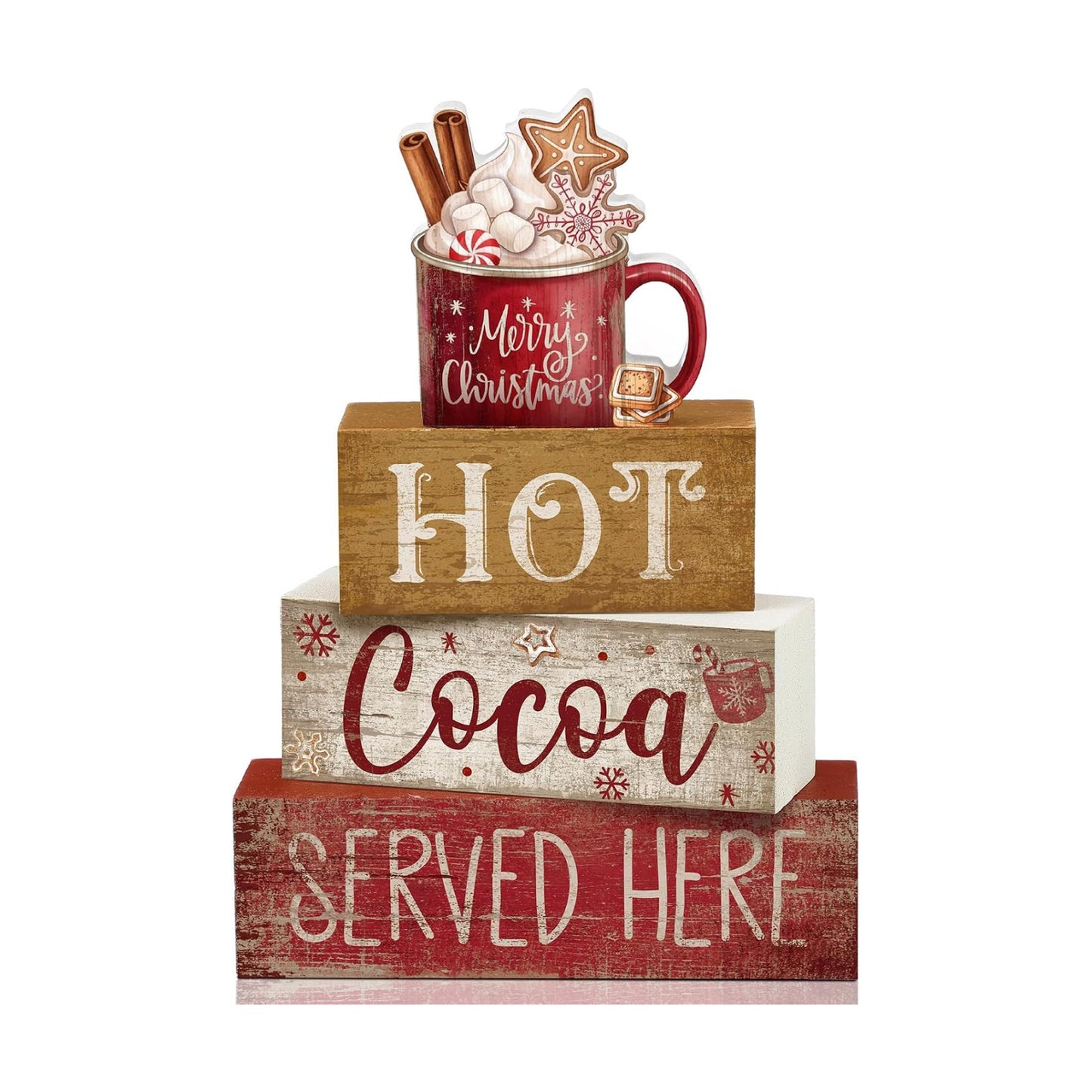 Moucuny 4 Pcs Christmas Table Decor for Home Kitchen, Wooden Coffee Cocoa