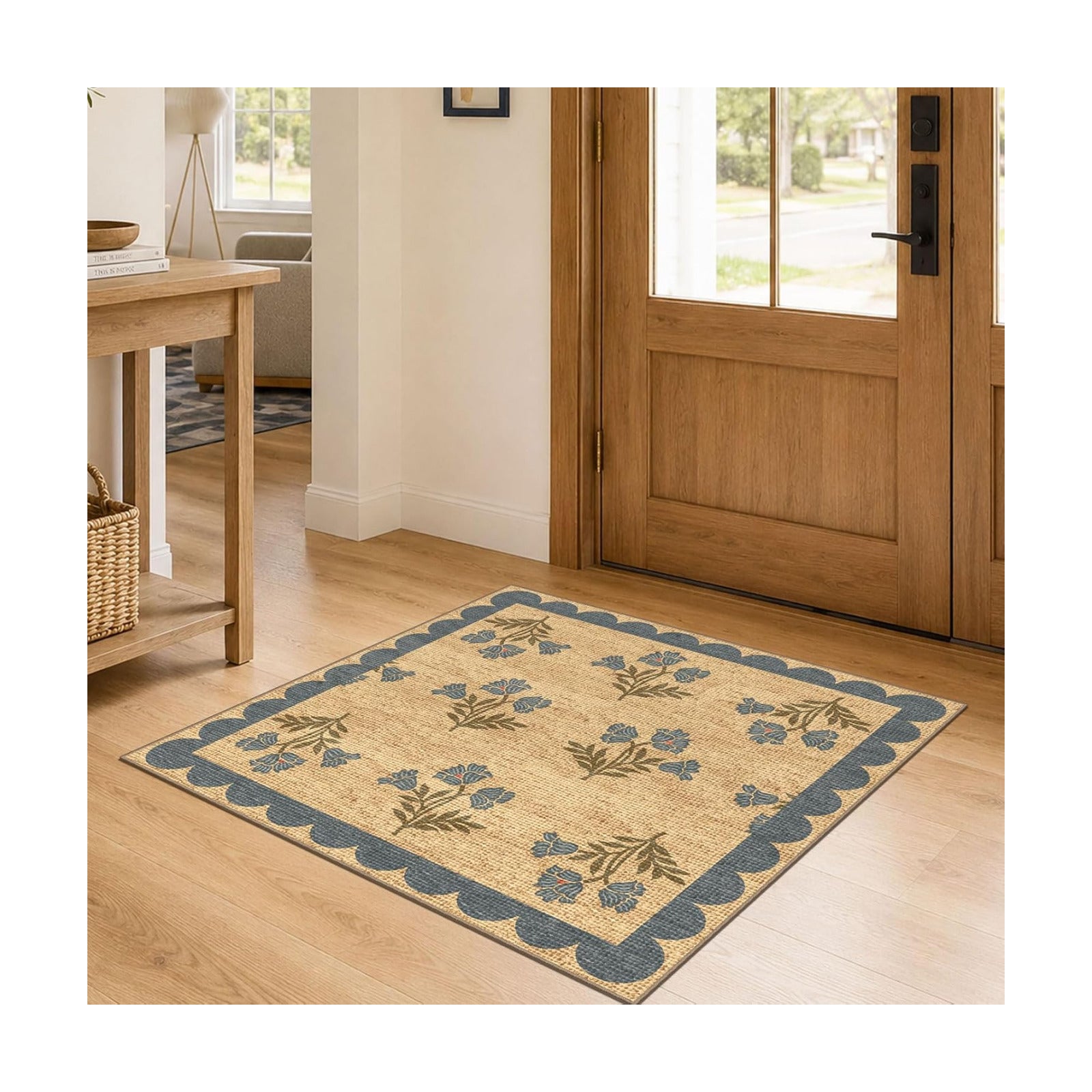 3x3 Square Floral Entry Rug, Front Door Mat Indoor Outside Entrance